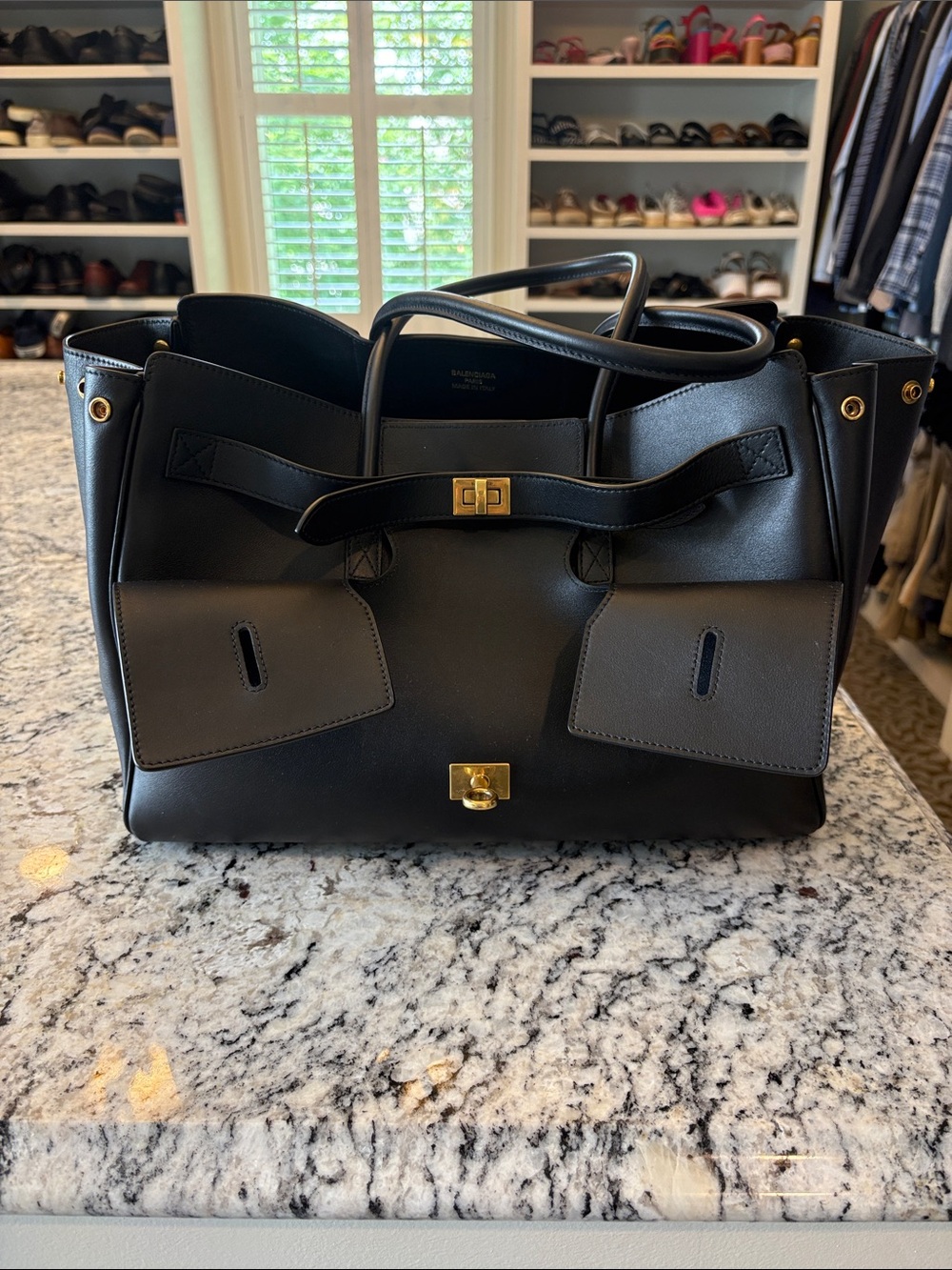 Balenciaga Bel Air Medium Black Leather Tote with Gold Hardware - Picture 2 of 12